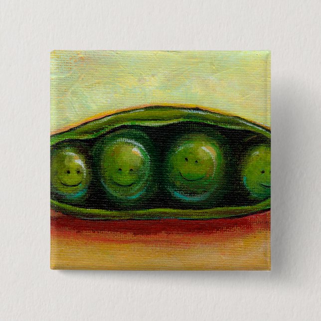 Four peas in a pod fun unique original art 2 inch square button (Front)
