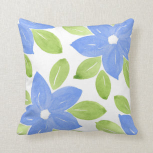 Four Periwinkle Blue Watercolor Flowers Throw Pillow