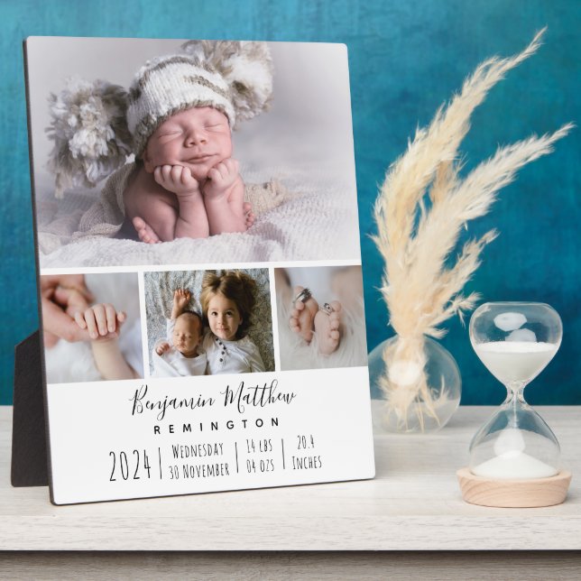 Four Photo Baby Birth Stats Keepsake Plaque (Side)