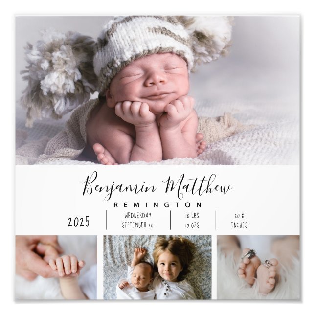 Four Photo Baby Birth Stats  Print (Front)