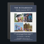 Four Photo Blue and White Family Reunion Magnetic Invitation<br><div class="desc">This stylish and modern family reunion magnetic invitation contains dark blue and white colours,  and four of your own family photos in the centre. Everyone in the family will love to receive these!</div>