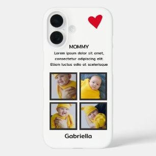 Four Photo Collage Heart Personalized Custom Text iPhone 16 Case
