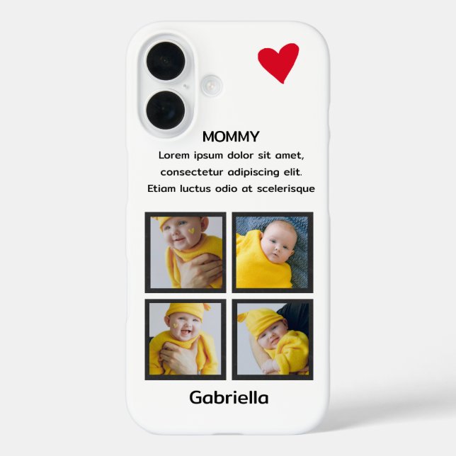 Four Photo Collage Heart Personalized Custom Text Case-Mate iPhone Case (Back)