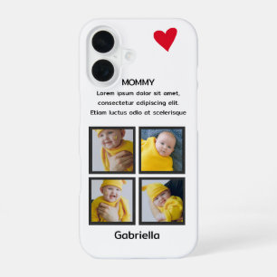 Four Photo Collage Heart Personalized Custom Text iPhone 16 Case