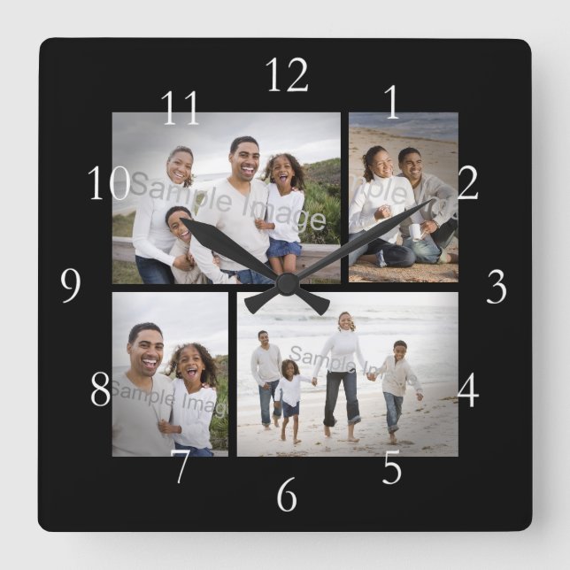 Four Photo Collage Keepsake Square Wall Clock (Front)