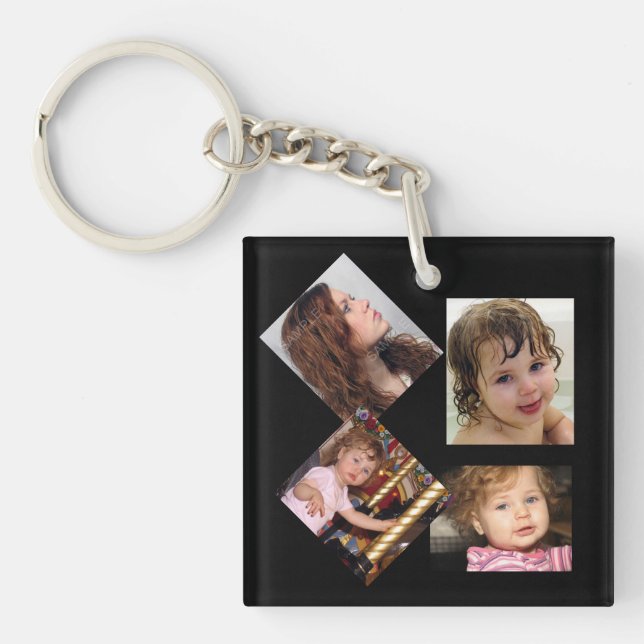Four Photo Collage Template Keychain (Front)
