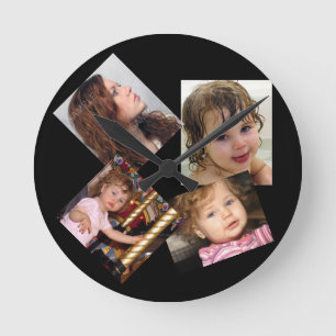 Four Photo Collage Template Round Clock