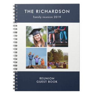 Four Photo Grid Blue and White Family Reunion Notebook