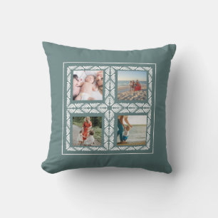 Four Photo Grid Retro Frame Throw Pillow