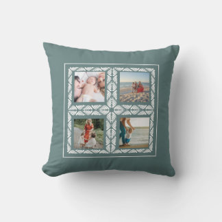 Four Photo Grid Retro Frame Throw Pillow