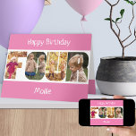 FOUR Photo Letters Pink Girls 4th Birthday Card<br><div class="desc">4th birthday card personalized for a little girl with 4 of your favourite photos in the shape of the word FOUR. The photo template is set up for you to add your pictures which are displayed in portrait format, using 1 photo for each letter. You can also customize the front...</div>