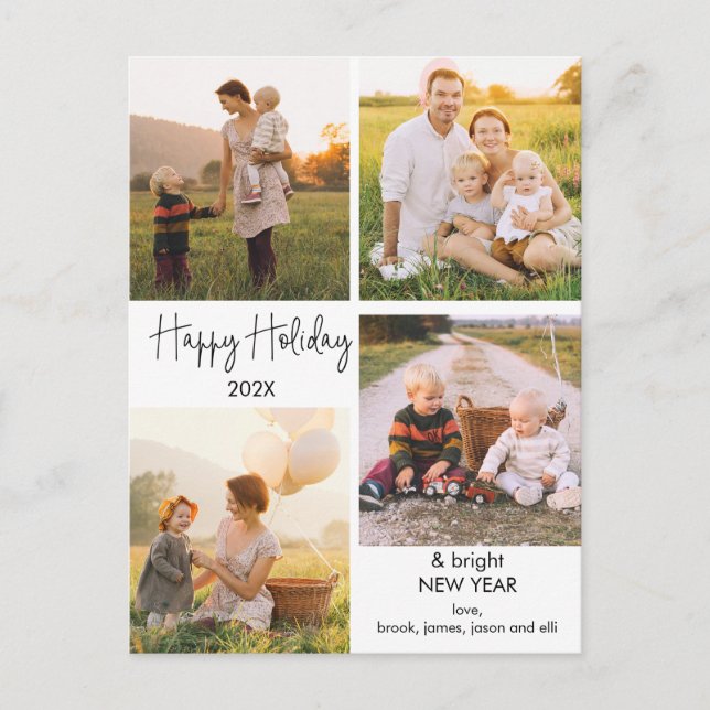 Four Photo Minimalist Family Photo Christmas  Post Postcard (Front)