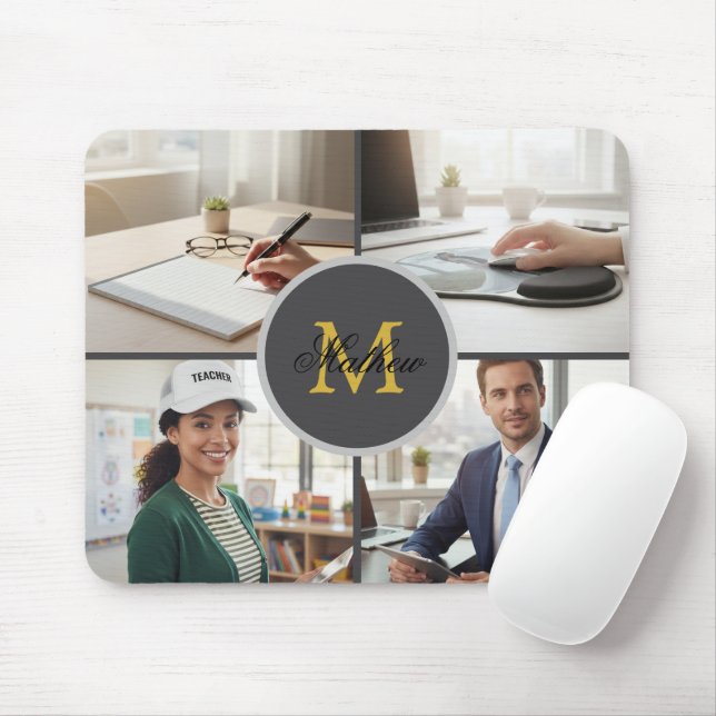 Four Photo Monogram Personalized Mouse Pad (With Mouse)