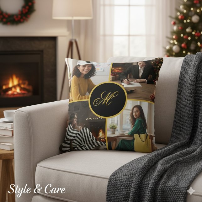 Four Photo Personalized Monogram Custom Throw Pillow (Four Photo Personalized Monogram Custom Throw Pillow)