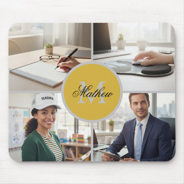 Four Photo Personalized Monogram Name Custom Mouse Pad (Front)