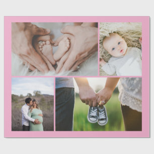 Four Photo Pink Baby Theme Personalized Pictures Wrapping Paper