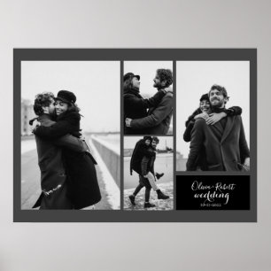 Four Photos Black and White Typography Wedding Poster