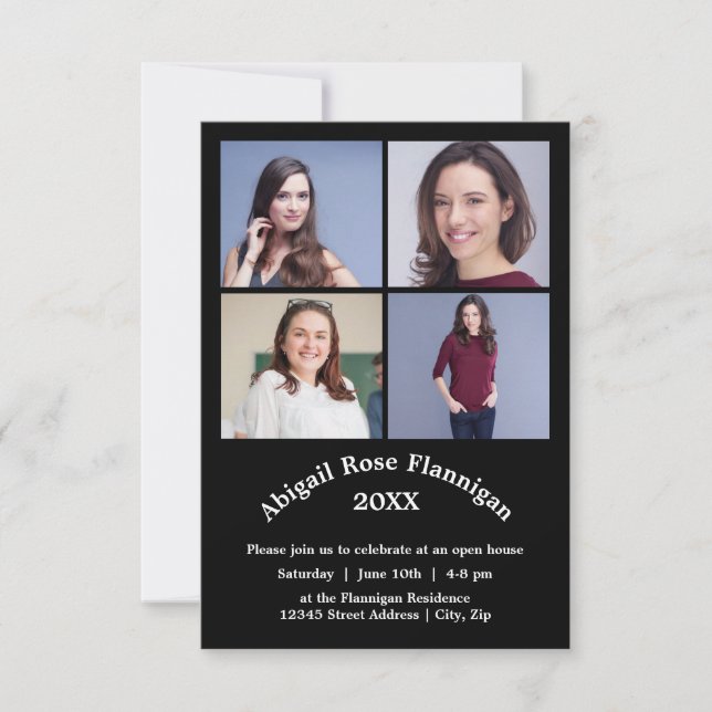 Four Photos Collage - 3x5 Graduation Announcement (Front)