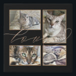 Four Photos Collage Love Pets Black Faux Canvas Print<br><div class="desc">A great way to show off your four favourite pictures of your cat or dog. Easily swap in your pet photos to this collage template. The word Love overlaps the pictures slightly and is set in an elegant gold script.The black background colour can be changed to a different colour if...</div>
