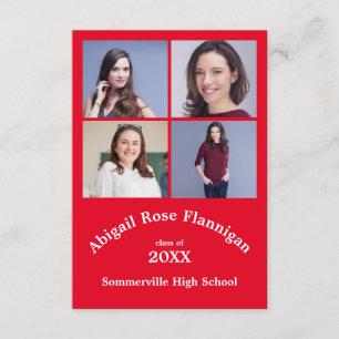 Four Photos Collage Red - 3x5 Graduation Invitation