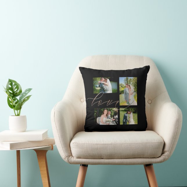 Four photos Love Who You Have Beside You Black Throw Pillow (Chair)