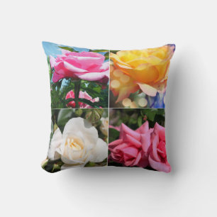 four pink, white, yellow rose flowers throw pillow