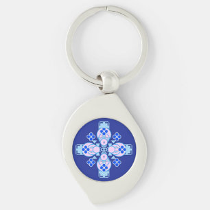 Four point Mandala - orchid, blue and cobalt Keychain