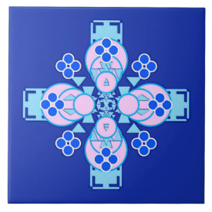 Four point Mandala - orchid, blue and cobalt Tile