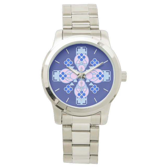 Four point Mandala - orchid, blue and cobalt Watch (Front)