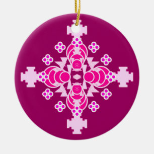 Four point Mandala - pale pink and plum Ceramic Ornament