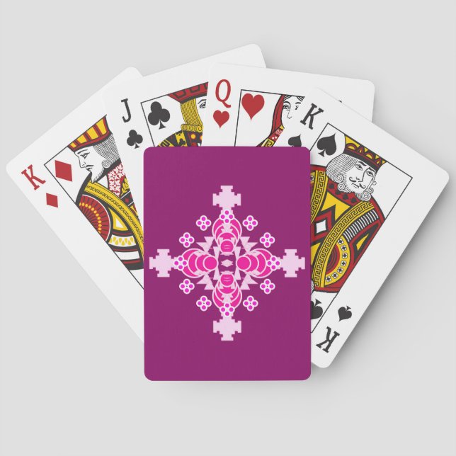 Four point Mandala - pale pink and plum Playing Cards (Back)