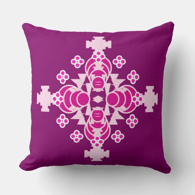 Four point Mandala - pale pink and plum Throw Pillow (Front)