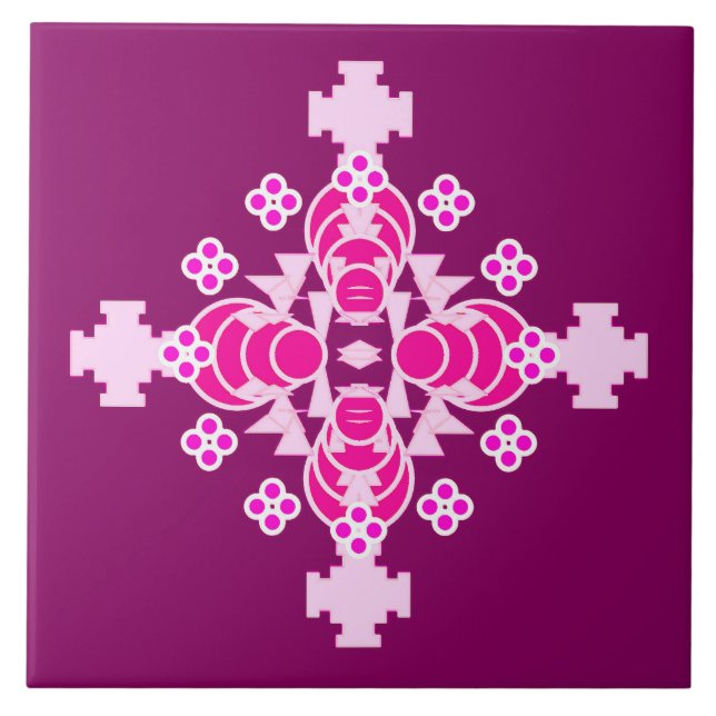 Four point Mandala - pale pink and plum Tile (Front)