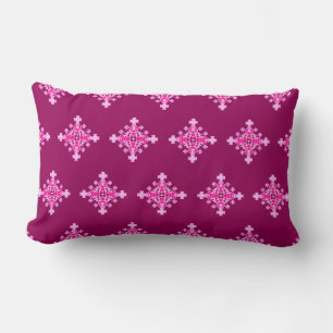 Four point Mandala Pattern, Pale Pink and Plum Lumbar Pillow