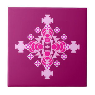 Four point Mandala Pattern, Pale Pink and Plum Tile