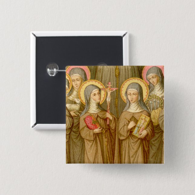 Four Poor Clare Saints (SAU 027) Square 2 Inch Square Button (Front & Back)