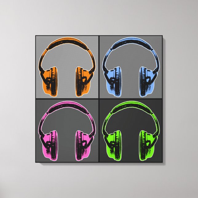 Four Pop Art Headphones Canvas Print (Front)