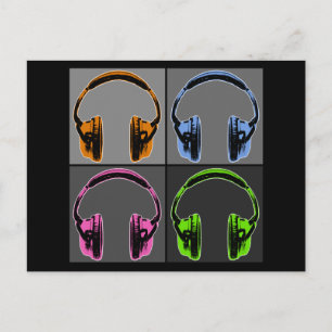 Four Pop Art Headphones Postcard