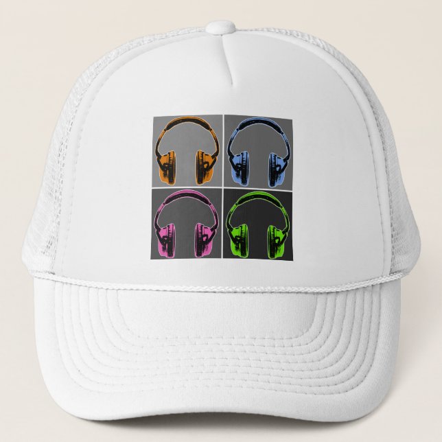 Four Pop Art Headphones Trucker Hat (Front)