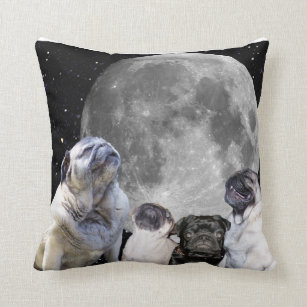 Four Pug Moon Throw Pillow 16" x 16"