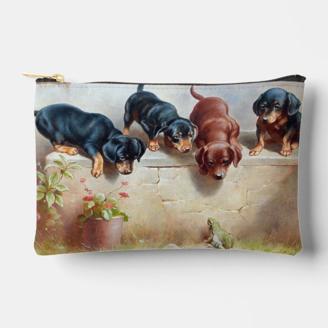 Four Puppies And A Frog Small Accessory Pouch (Front)