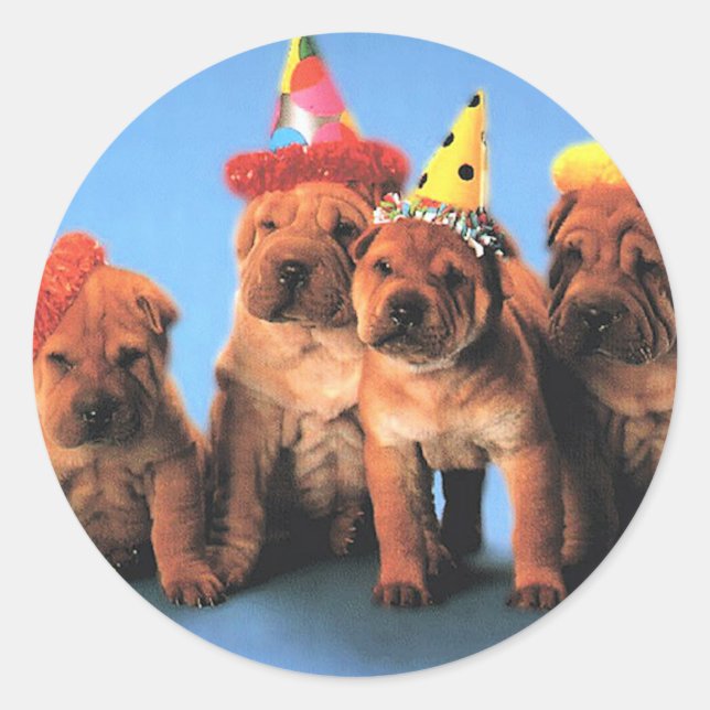 Four Puppies Birthday Stickers (Front)