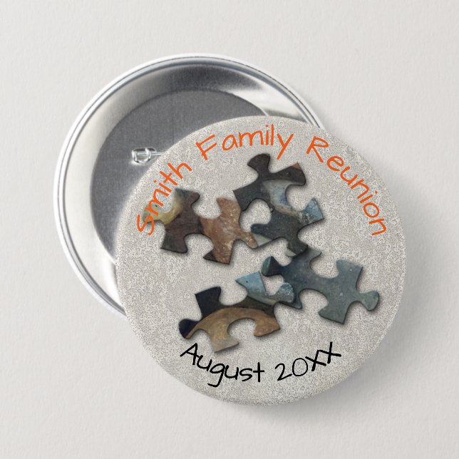 Four Puzzle Pieces Family Reunion Memento 3 Inch Round Button (Front & Back)