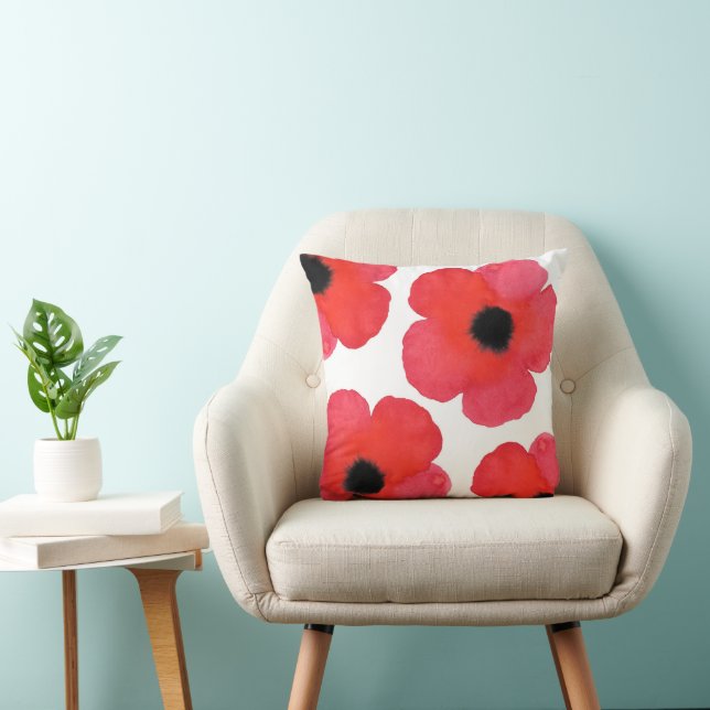 Four Red Poppies Throw Pillow (Chair)