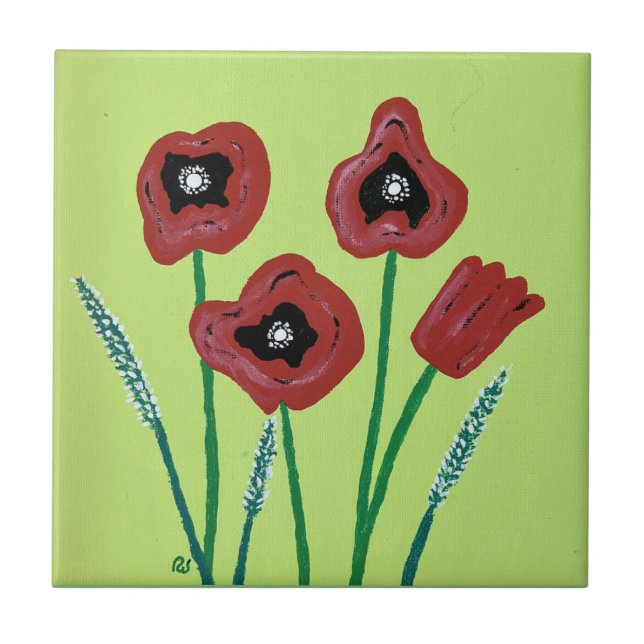 Four Red Poppies Tile (Front)
