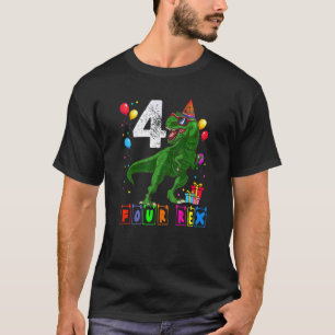 Four Rex 4th Birthday  Fourth Dinosaur 4 Year Old  T-Shirt