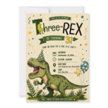 Four Rex Dinosaur 4th Birthday Invitation 