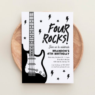 Four Rocks Guitar Rock and Roll 4th Birthday Invitation