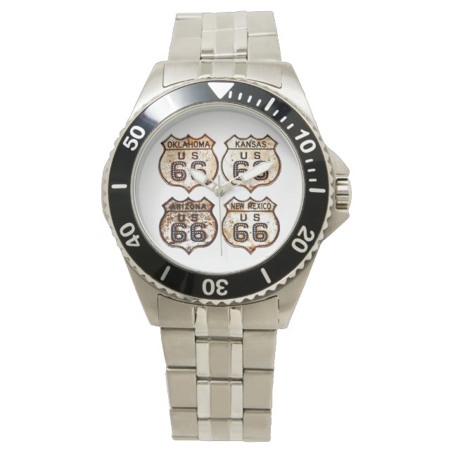 Four Route 66 Vintage Signs Wrist Watch (Front)