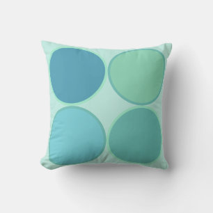 Four sea green and cyan teal blue circles on mint throw pillow